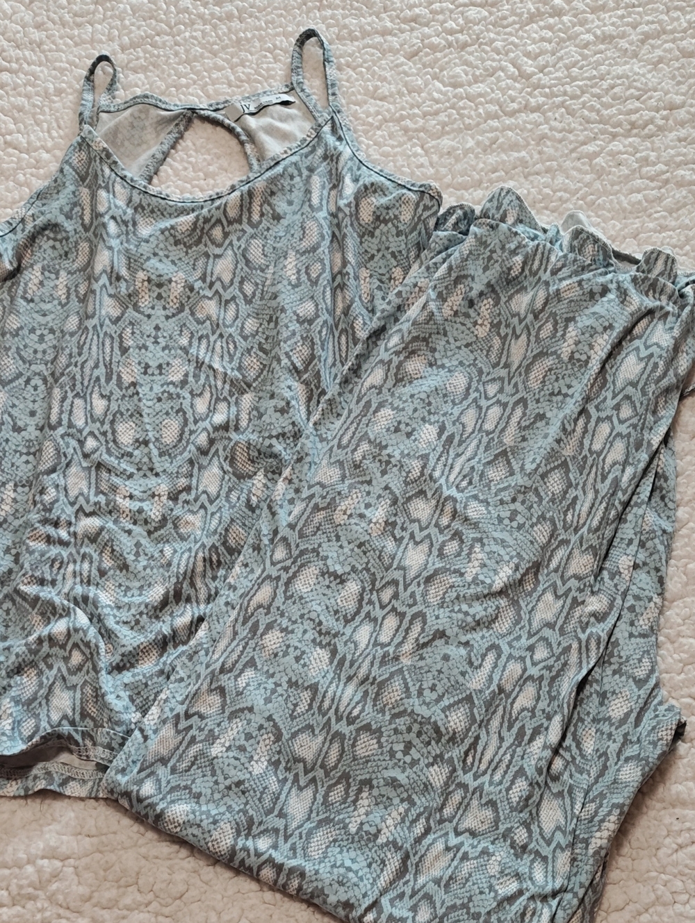 Joan Vass Light Blue and Gray Snake-Print Camisole And Pants Pajama Set